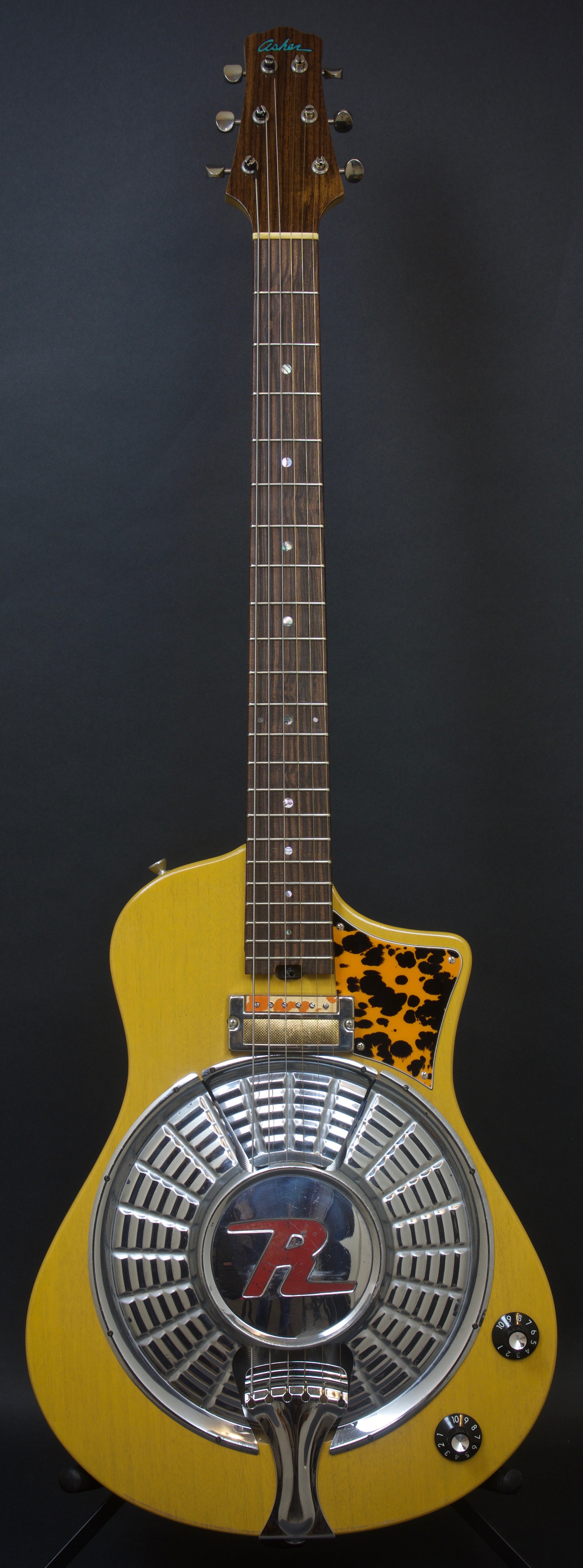 SOLD 2018 Asher Resosonic Rambler with Handcut Original 58 Rambler Hubcap, TV Yellow, #1089