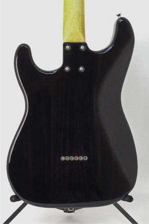 SOLD  Asher "Mozo" #809 Trans Black Nitro Guitar with Gold Anodized Pickguard