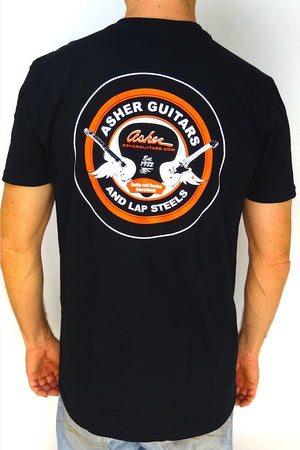 SIZE MEDIUM ONLY SALE: Asher Guitars Mens 100% Premium Cotton T-Shirt - Black