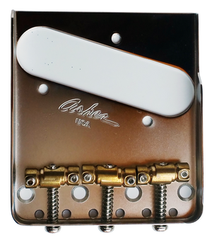 Asher Vintage Style Compensated Tele Bridge, Cold Rolled Steel Base Plate with Brass Saddles