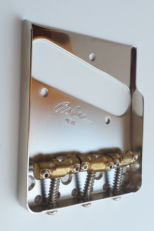 Asher Vintage Style Compensated Tele Bridge, Cold Rolled Steel Base Plate with Brass Saddles